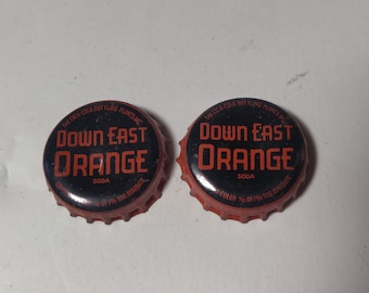 Down East Orange Soda Vintage Kork gefütterter Flaschenverschluss, gebraucht, Lot von 2 seltenen Maine
