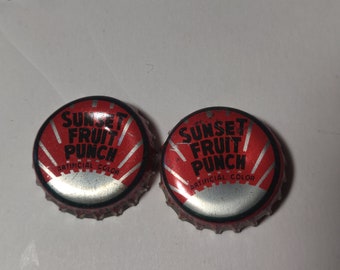 Sunset Fruit Punch Soda Vintage Cork Lined Bottle Cap used Lot of 2 Rare Auburn Maine