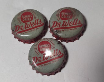 Dr. Wells Soda Vintage Flaschenverschluss mit Korkfutter, seltene Menge 3 Stück