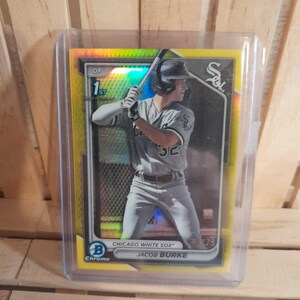 Jacob Burke 2024 Topps Bowman 1e Bowman-basisset SP 63/75 Gele refractor Chroom Parallelle honkbalkaart Chicago White Sox-speler