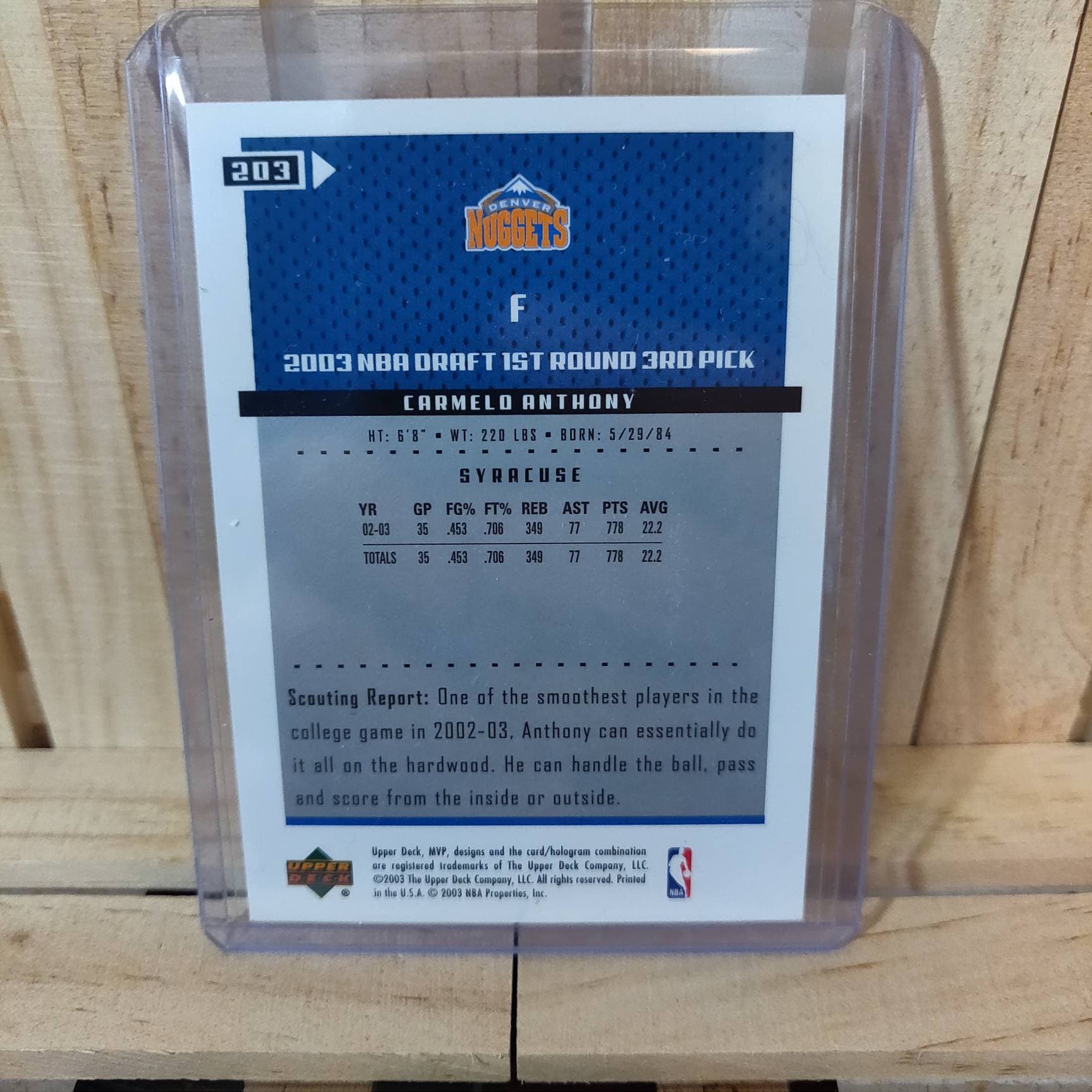 Carmelo Anthony Rookie RC 2003-04 Upper Deck MVP Base Set | Etsy