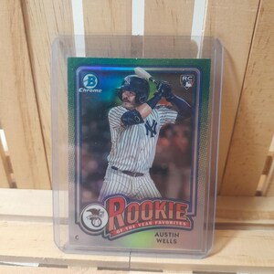 Austin Wells RC 2024 Topps Bowman Chrome Recrue de l'année Favoris Sous-ensemble Baseball New York Yankees Player Star