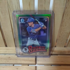 Evan Carter RC 2024 Topps Bowman Rookie of the Year Favorites Chrome Sub Set Baseball Card Texas Rangers Star Player
