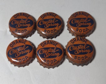 Crystal Spring Orange Soda Vintage Kork gefüttert Flaschenverschluss verwendet Lot von 6 Rare Auburn Maine