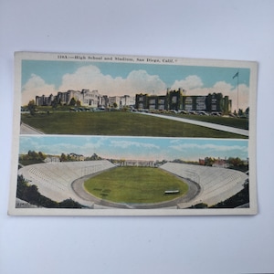Vintage ansichtkaart High School en Stadium San Diego, Californië, zoals gevonden staat Collectible Souvenir Item