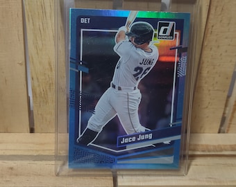 Jace Jung 2023 Panini Donruss Carolina Blue Foil Parallel Baseball Card Base Set Detroit Tigers Star Player