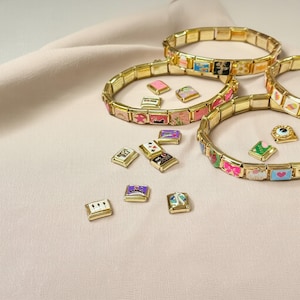 Gold Italy Charms Bracelet, Vintage Best Friend Bracelet, Custom Italian Charm Bracelet, Handmade Italian Watch Bracelets for Women Gifts
