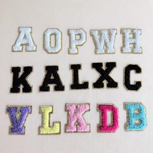 Chenille letter iron-on patch, Chenille Letters-Chenille Patch, Adhesive Letters-Adhesive Patches, with gold trim self adhesive and iron on