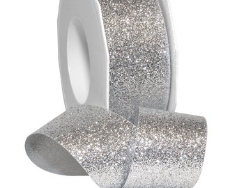 Silver Glitter Ribbon,  Princess Glitter Metallic and Nylon Ribbon, 1-1/2-Inch  BTY