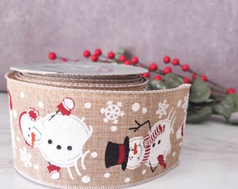 Christmas Wired Ribbon By the Roll 2.5" x 10 Yards Snowmen Wired Ribbon