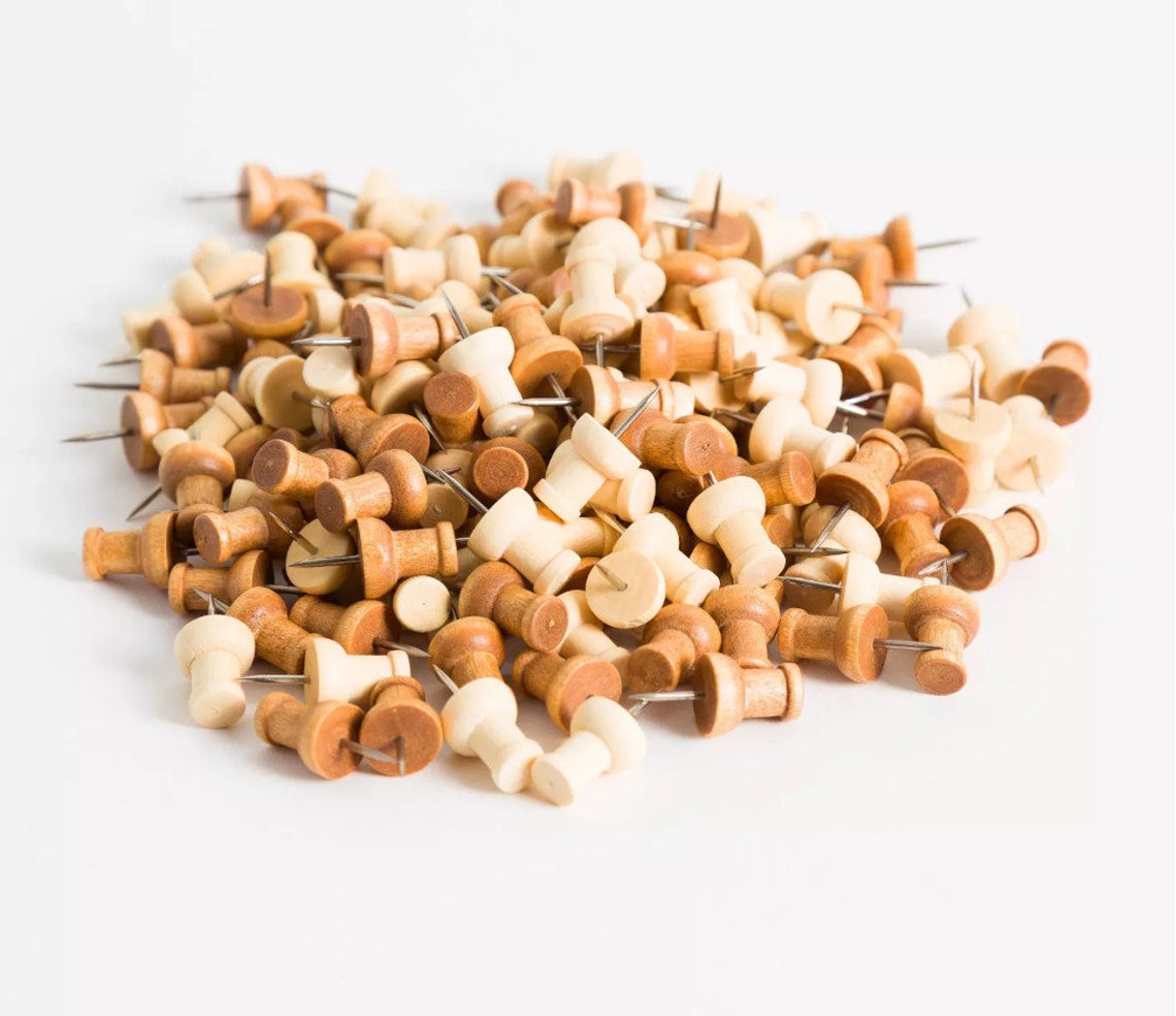 Wood Push Pins 20 ct Natural and Walnut Etsy