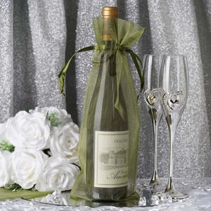 10 ct 6&quot;x15&quot; Olive Green  Organza Drawstring Party Favor Wine Gift Bags