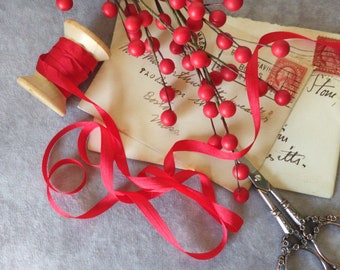 Red Silk Ribbon,1/4" wide By  The Yard Narrow Silk DYI Cards, Favors Wedding