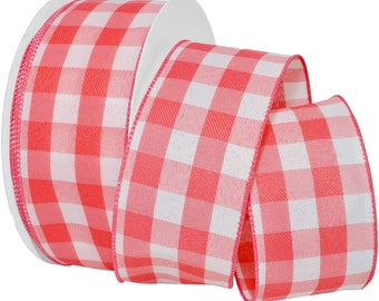 Gingham Style Ribbon, 2-1/2 inch by the  yard, Coral