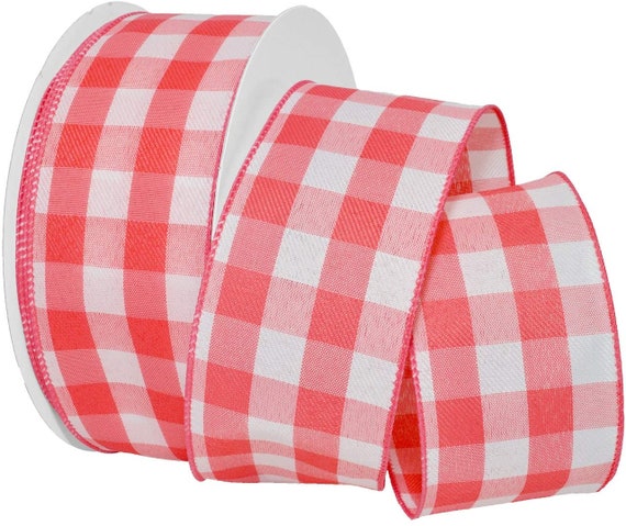 Gingham Style Ribbon, 2-1/2 inch by the  yard, Coral