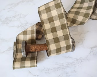 Ribbon Check Wired Olive Green/Buffalo Plaid Ribbon 2.5” wide BY The YARD DYI Crafts