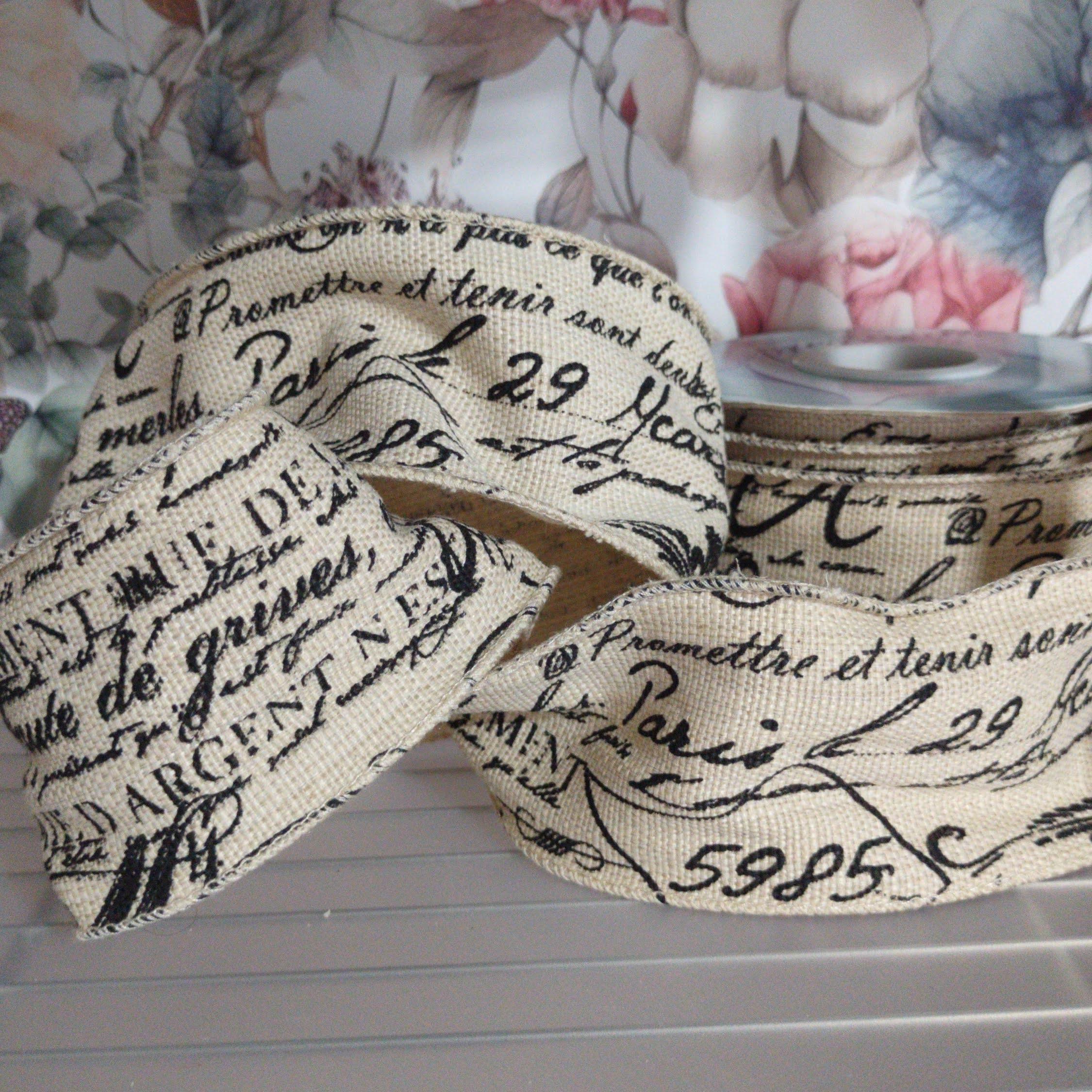 Script Ribbon Paris Black Script Ribbon on Burlap 2.5 Wide X 10 Yards - Etsy