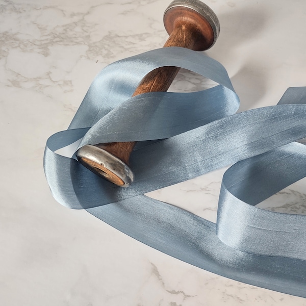 Dusty Blue Silk Ribbon , 1.25" wide, 2 yards, 100% Silk Ribbon Dusty Blue