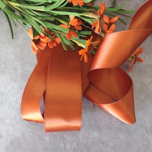Copper Double Faced Satin Ribbon 1.5” wide BY THE YARD, Wedding Cards Sashes Hair Bows