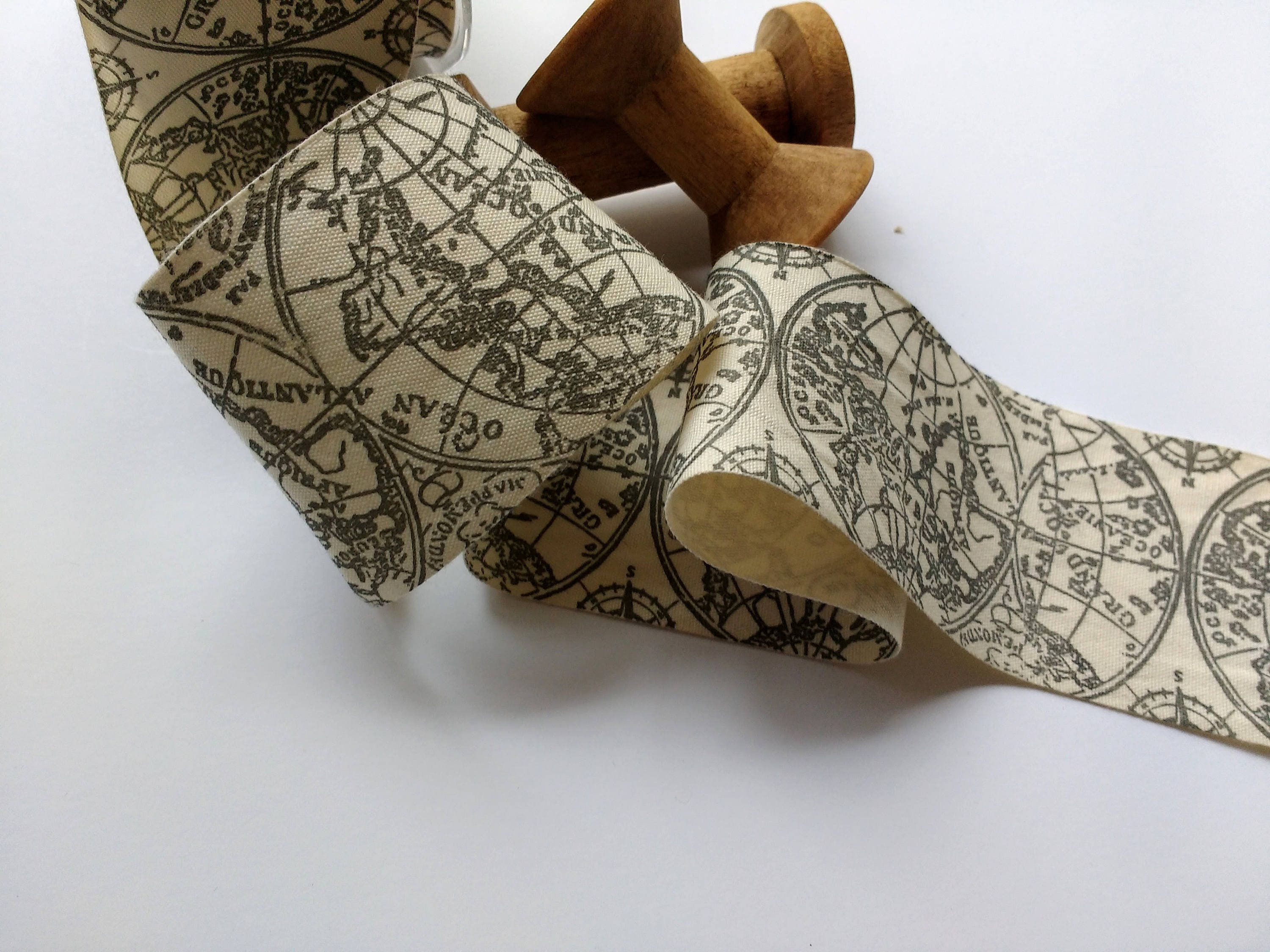 World Map Craft Ribbon World Map Ribbon - 2-inch Natural Canvas - Grey - by the Yard, Weddings ...