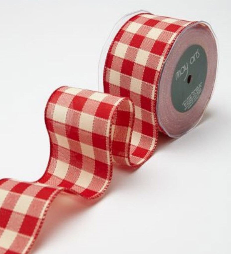 Ribbon Red & off White Check Ribbon by the Yard 2.5 Wide Etsy Israel
