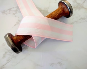 Ribbon Pink and white  ,1.5 " GROSGRAIN/STRIPES, Sold  By The Yard