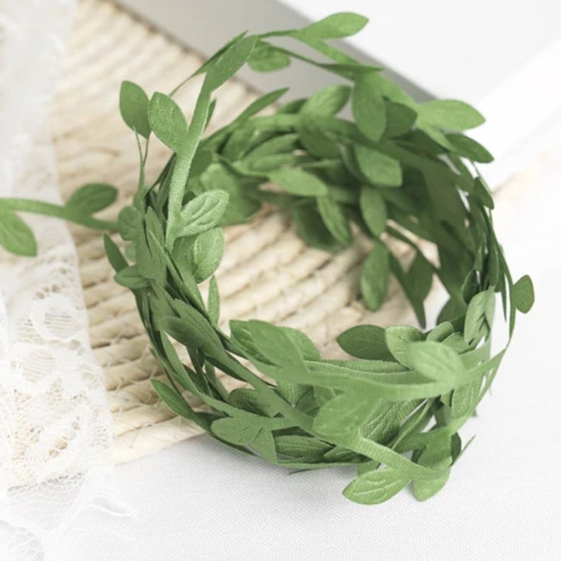 Olive Green Leaves Ribbon 1/4 wide BY THE YARD, Olive Green Leaf Trim, Weddings, Cards, Favors zdjęcie 2