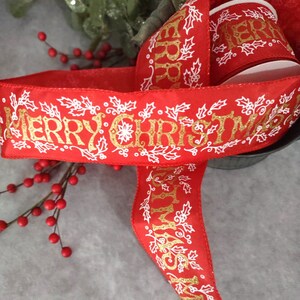 Christmas Wired Ribbon By the Roll 2.5&quot; x 10 Yards Merry Christmas Red Ribbon Wired Ribbon