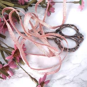 1/4&quot; METALLIC GOLD FLAT Band Trim Pink Ribbon  By The Yard
