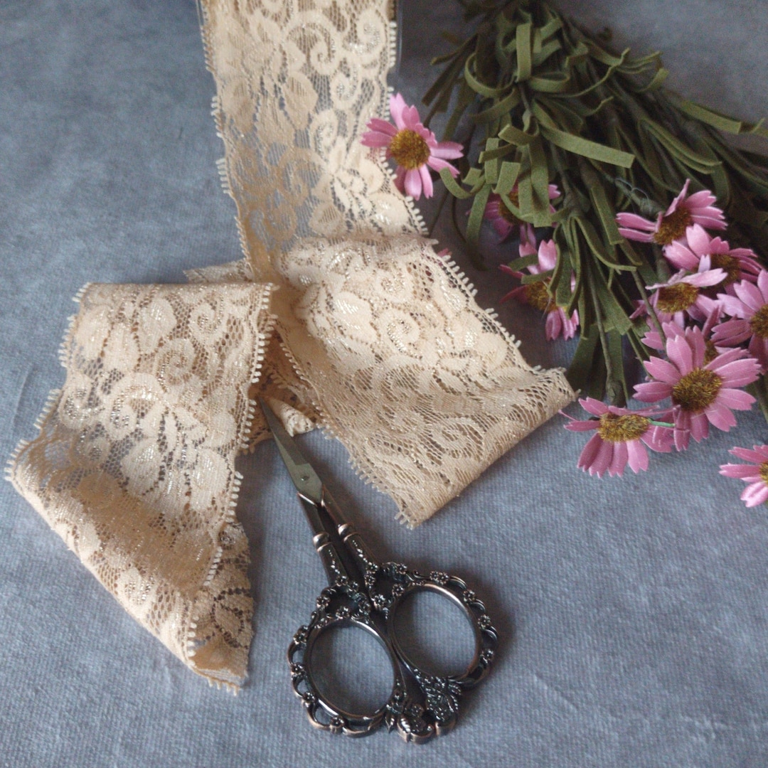 Stretch Lace 2.5 " Wide, Beige BY THE YARD , Hairbands, Sewing ...