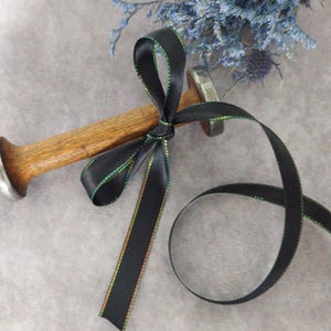 5 yds Iridescent Trim Black  Satin Ribbon 5/8 inch  Cut to order