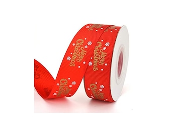 Christmas Ribbon, 3/4" Merry Xmas Printed Xmas Red Grosgrain Ribbon for Gift Wrapping, DIY Crafts, Christmas Holiday Decorations, Wreath