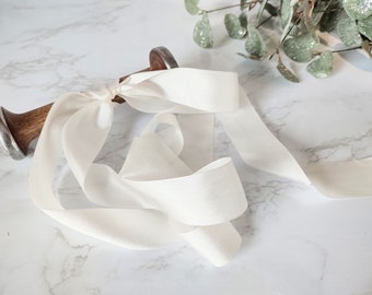 Antique White 100 % Silk Ribbon 1.25" wide BY THE YARD, Hand Dyed Silk