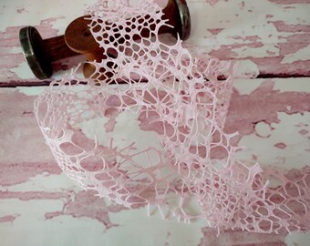 Pink Lace Ribbon Pink Web Ribbon 2” wide BY THE YARD