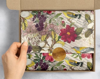 Floral Design Gift Tissue Paper 20" x 30", Botanical 10 sheets, gift present wrapping craft supply retail store packaging