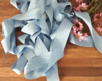 10 One yard lengths ,Dusty Blue Silk Ribbon , 1.25" wide, 100% Silk Ribbon Dusty Blue Remnants