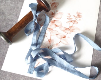 1/2 Inch Wrinkled Faux Silk Ribbon with Cut Edge Dusty Blue BY THE YARD