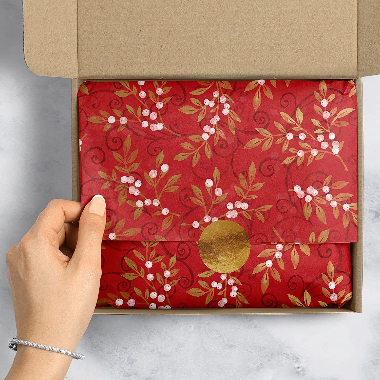 Christmas Wrapping Paper Marbleized Red Jillson & Roberts