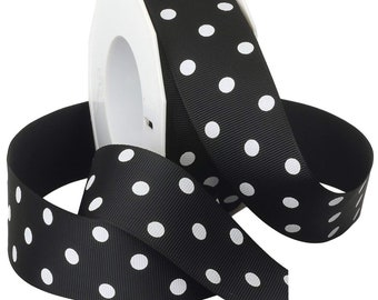 1.5 in Black & White Polka Dot Ribbon, 1.5 inches wide by the yard, Polka Dot Ribbon