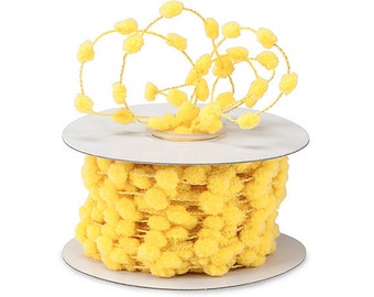 Yellow Wired Pom Pom Ribbon . 5 yards