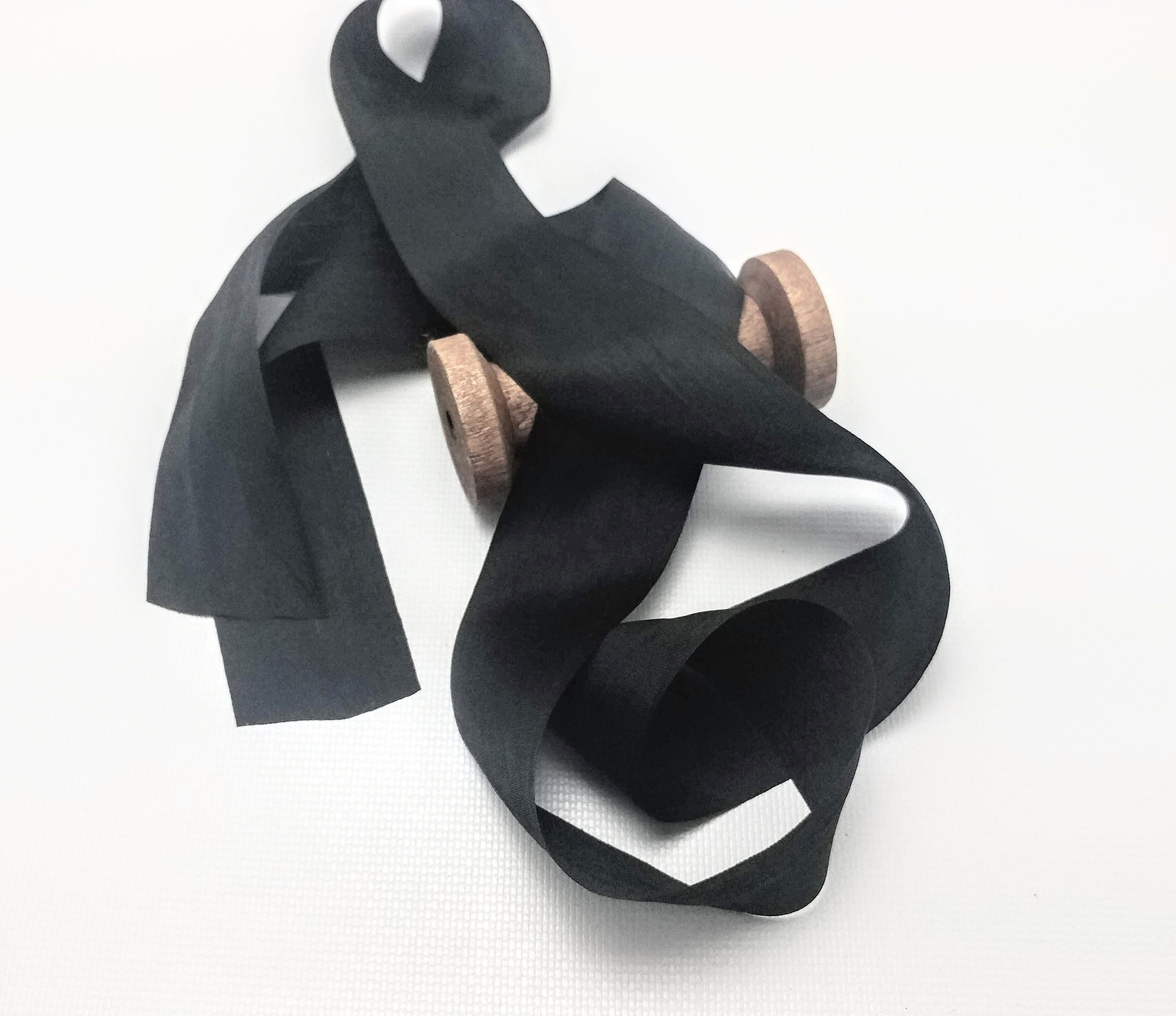 Black Silk Ribbon, Hand Dyed Silk, Black Silk 