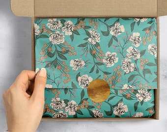 10 ct  Retro Floral Aqua Tissue Paper Gift Tissue Paper 20" x 30"