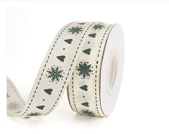 Christmas Ribbon, 3/4" Snowflake Printed Xmas White Grosgrain Ribbon for Gift Wrapping, DIY Crafts, Christmas Holiday Decorations, Wreath