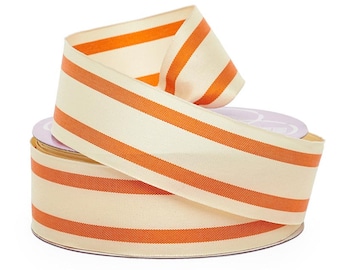 IVORY / TANGERINE ticking stripe cotton ribbon  By The Yard
