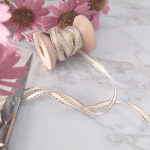 1/8 Inch White Ribbon with Gold Edge for Decoration, Craft, Gift Wrappping - 10 Yard/Spool