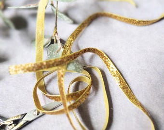 Gold Velvet Ribbon , Velvet Ribbon, Velvet Glitter Ribbon 1/4" x by the yd Gold