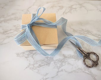 Sheer Dusty Blue Ribbon 5/8" wide, Wedding Decorations, Gift Wrap, Baby, Lace Trim, By the Yard Favors Party Supplies Wedding Decorations