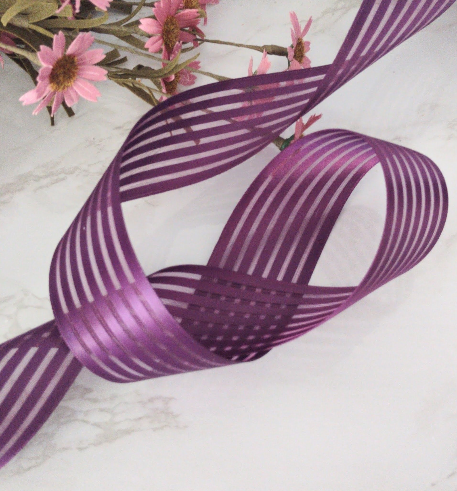 Purple Stripe Ribbons - Purple and White Striped Gift Ribbon