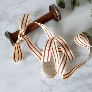 Burgundy, Ivory Striped Cotton Twill Ribbon 5/8” By The Yard