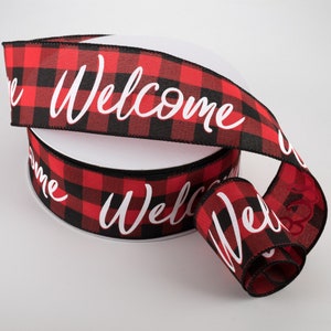 2.5&quot;  X 5 yds Buffalo Plaid Welcome Ribbon: Red  & White